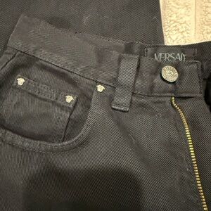 Versace Men's Slim Black Jeans with Gold Hardware
